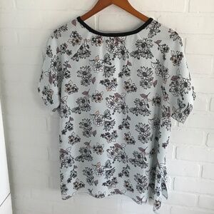 Baseball tee Top Blouse Ring tee Women Floral print Pastel powder blue XXL